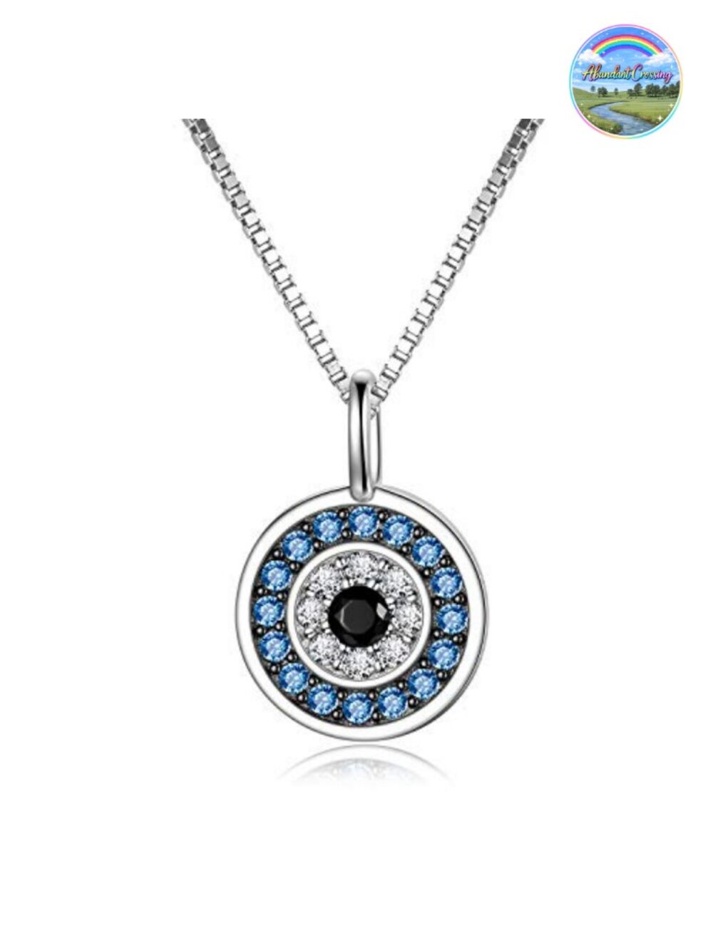925 Sterling Silver Evil Eye Pendant Necklace with Cubic Zirconia, 18" Box Chain